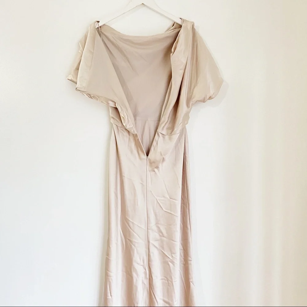 Amsale One Shoulder Satin Dress in champagne - Picture 9 of 13